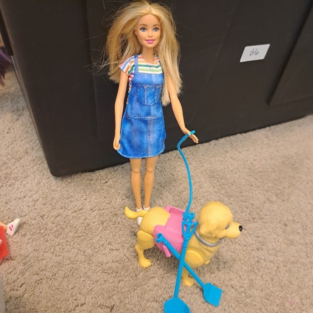 Barbie Doll with Walking Golden Retriever Dog and Accessories Set DWJ68